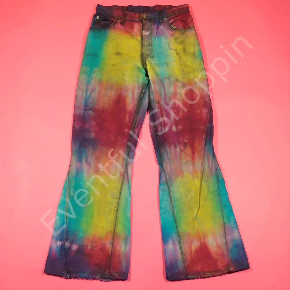 Vintage 80s Levis Mod Bell Bottom Jeans Mens 30 Tie Dye Flare Scovill Zip